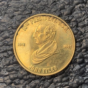 John Tyler Presidential Brass Token American Accidental Presidency  HT760 110R