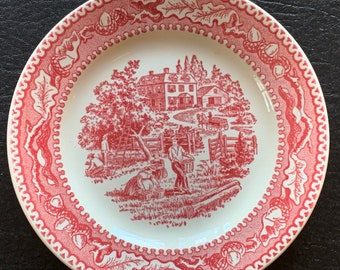 Memory Lane Royal China Fruit Dessert Salad Plates 6 3/8” Vintage Ironstone Oak and Acorn Border Pink