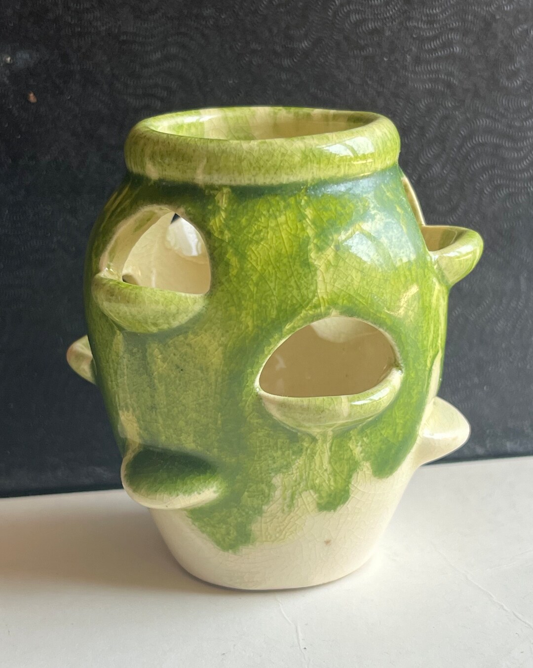 Strawberry Pot Ceramic Pottery Vintage Urn Planter 3 1/4 Etsy