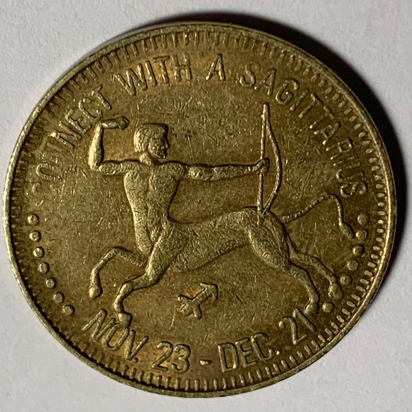 Connect with A Sagittarius Active Astrological Sex Token Vintage Novelty Zodiac Coin Brass Token centaur R109