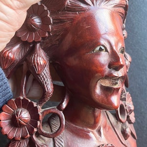 Vintage Bali Balinese Wood Carving of Woman Bust Dark Brown Female Figure 9 1/2”