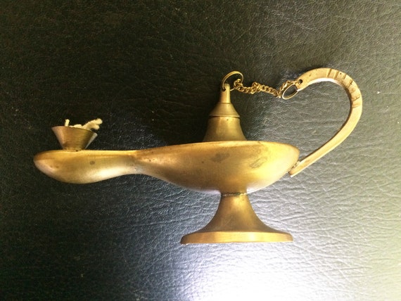 Mid-century Brass Genie Oil Lamp Aladdin Lamp Classic With Wick