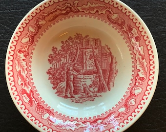 Memory Lane Royal China Fruit Dessert Sauce Bowls 5 1/2” Vintage Ironstone Oak and Acorn Border Pink