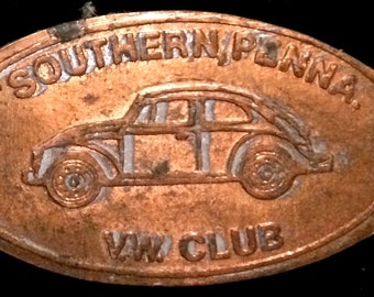 Southern Penna VW Club elongated penny Car Club souvenir penny Squished penny Pennsylvannia souvenir coin Rolled Penny