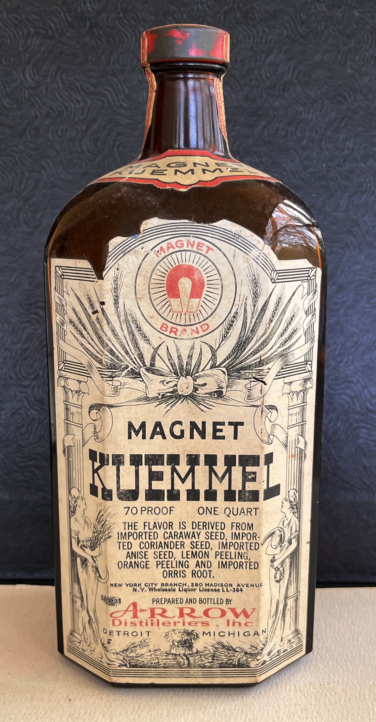 Magnet Kuemmel Liquor Vintage Arrow Empty Bottle Brown Cap IRS Tax