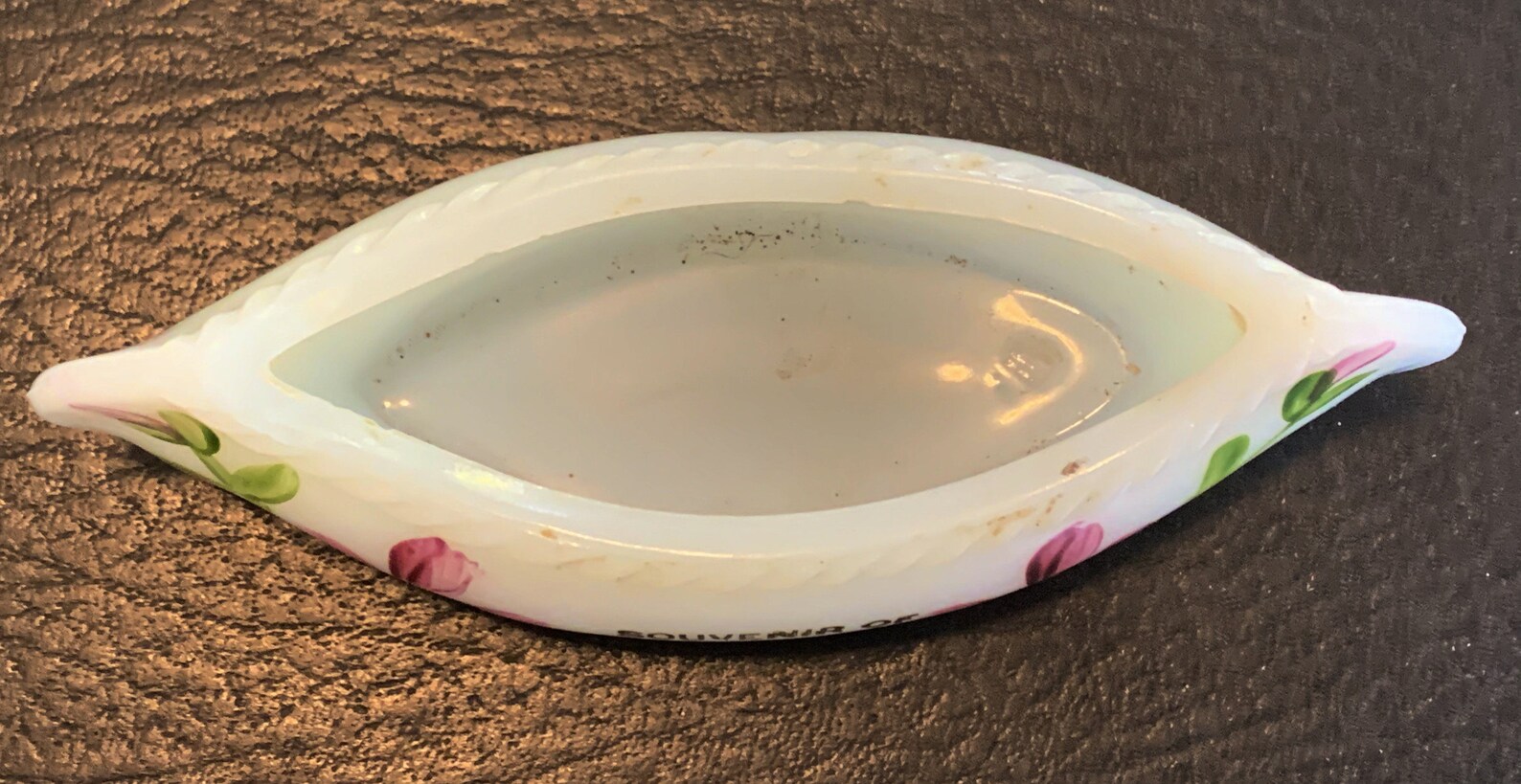 Vintage Opaque Milk Glass Canoe Trinket Dish Hand Painted Etsy
