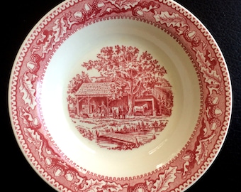 Memory Lane Royal China Bowls 8 1/2” Vintage Ironstone Oak and Acorn Border Pink