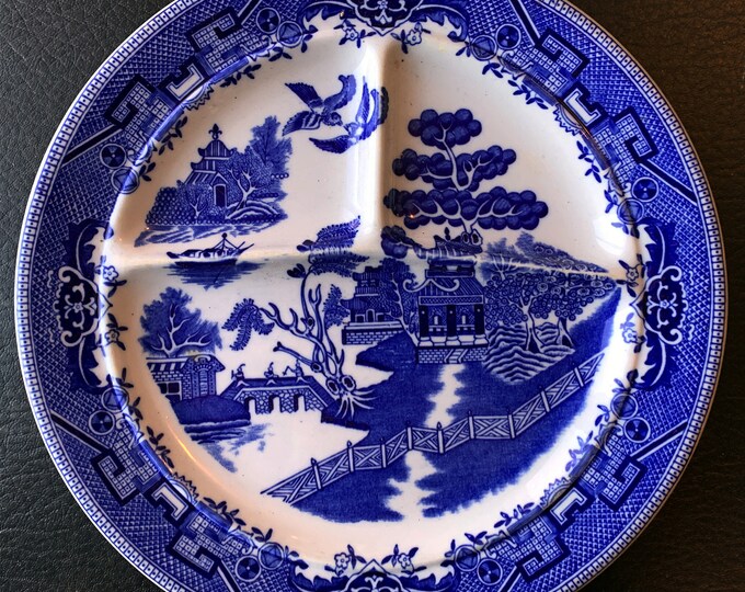 Shenango Blue Willow Divided Dinner Plates Compartment Plates Grill