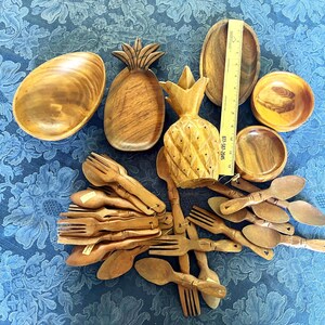 Monkey Pod Assortment with Wooden Spoons and Forks Poi bowls Pineapple and and and