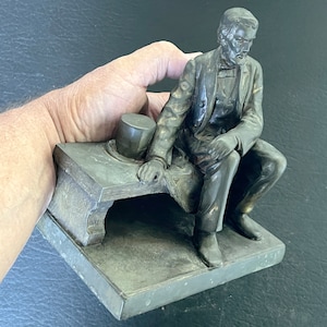 President Abe Lincoln Vintage Cast Bookends Sitting on a Bench with Top Hat Large Heavy Cast- Large Version