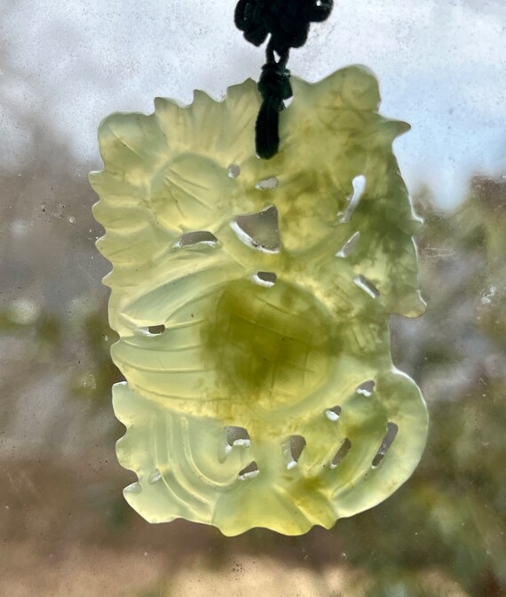 Antique Translucent Flower / Fish Jade Pendant En… - image 3