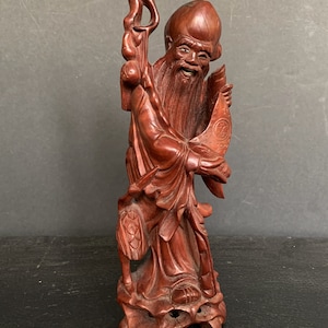 One of Japan’s Seven Lucky Gods Jurojin God of Wisdom and Longevity Root Carving
