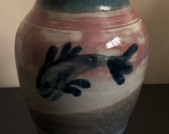 Dolphin Vase Signed Ann Hall Very Artfully Decorated with Jumping Dolphins