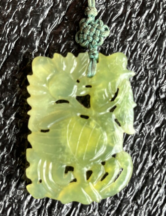 Antique Translucent Flower / Fish Jade Pendant En… - image 5