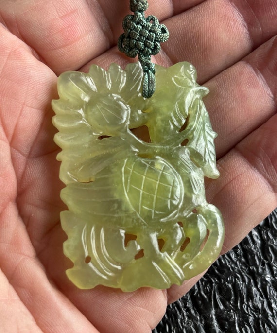 Antique Translucent Flower / Fish Jade Pendant En… - image 4