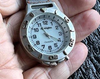 Vintage Cedar Creek Watch Silver Tone Quartz Keychain Clip Checked Out- Works   H733