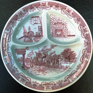 Grille Plate Compartment Plate Iroquois Restaurant China Ye Olde Inn Pink/Red    (GP5)