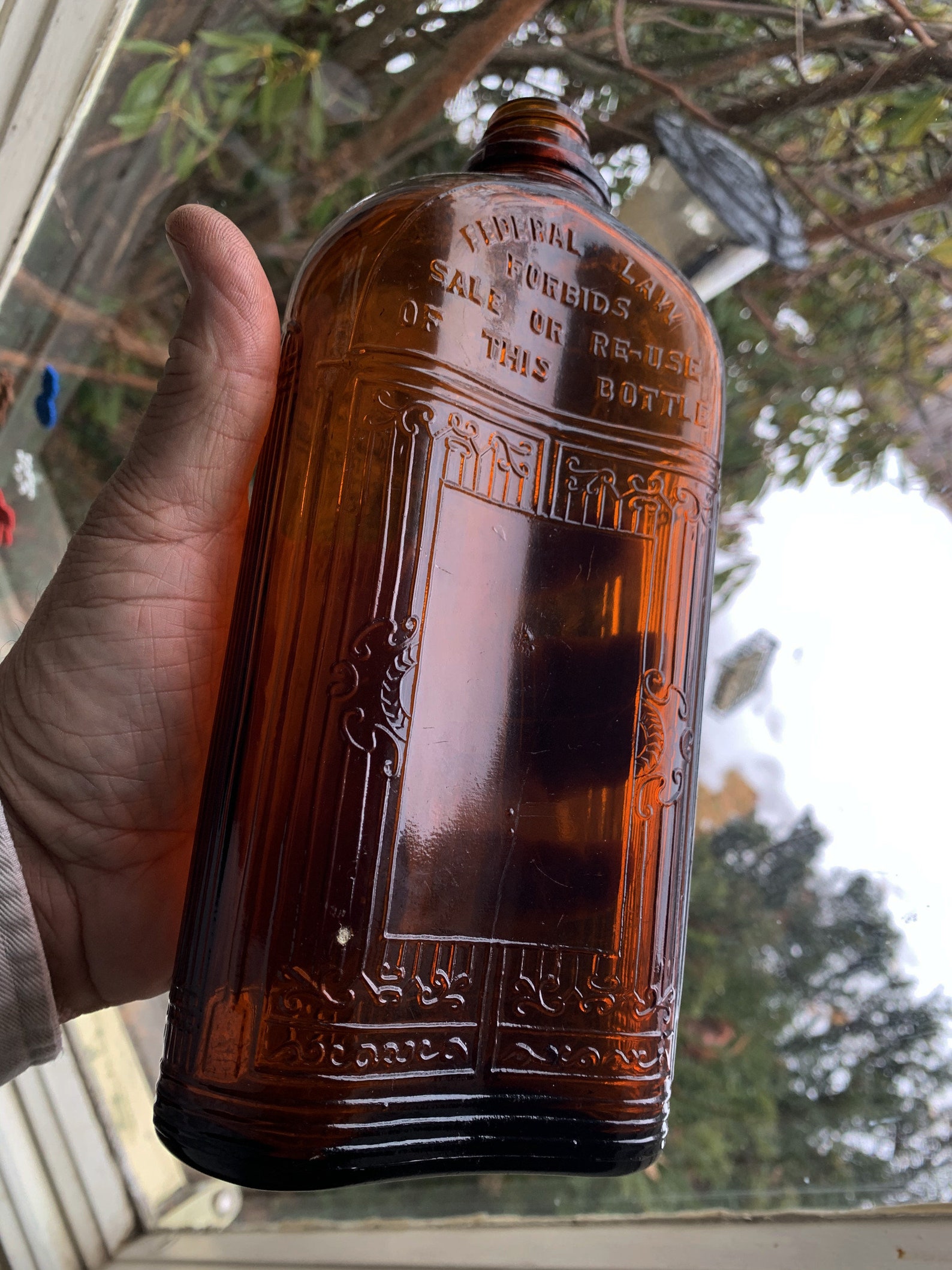 Liquor Bottle Brown 4/5 Quart Trade Mark W Flask Shape Etsy