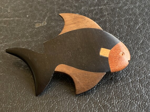 Fish Brooch Wooden Artisan Made From Exotic Woods… - image 1