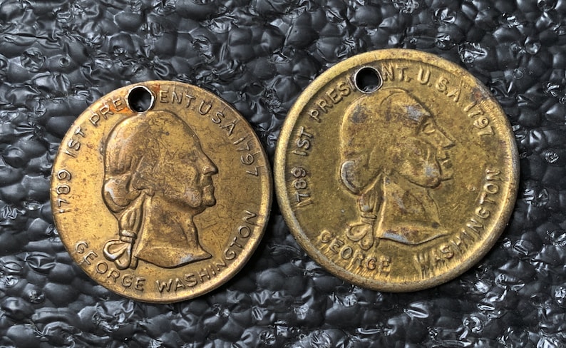 George Washington 1st President 1789-1797 Two Coins Commemorative Medal holed as issued CT342 image 1