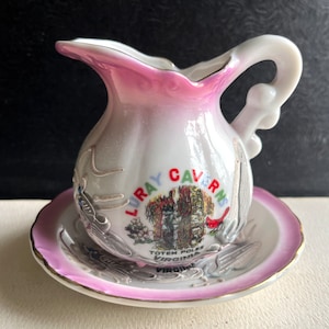 Souvenir Bowl and Pitcher Luray Caverns Totem Poles Dragon Ware Greys and Frosty Whites with Eyes of Blue     B20