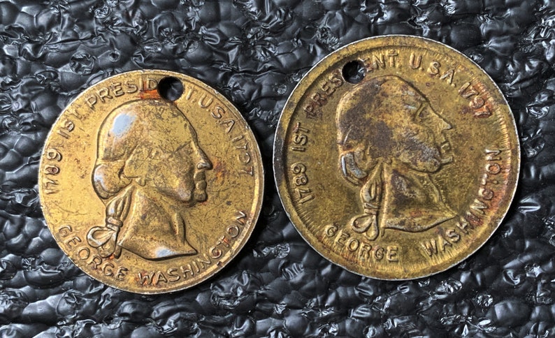 George Washington 1st President 1789-1797 Two Coins Commemorative Medal holed as issued CT342 image 2