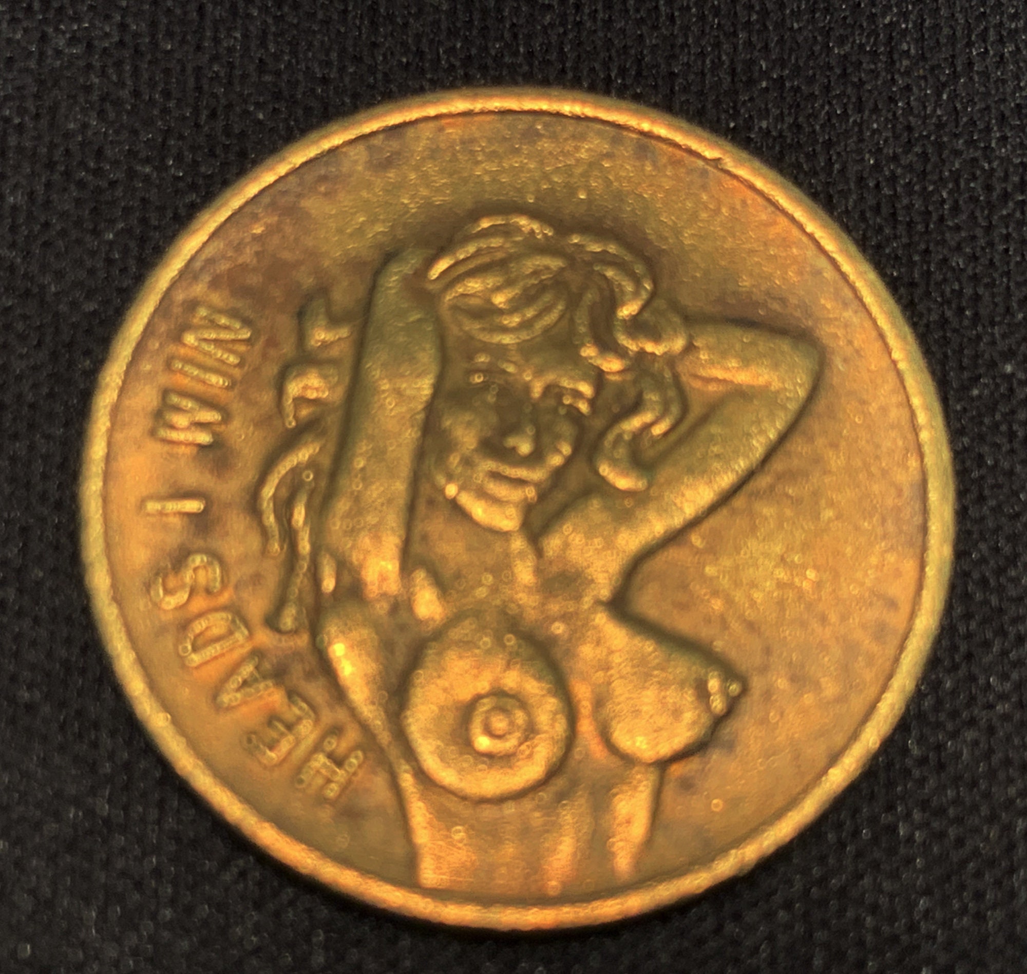 Heads I Win Tails you Lose Flipping Coin Brass Coin Novelty Nude Naked Lady Peep Show Risque RF200