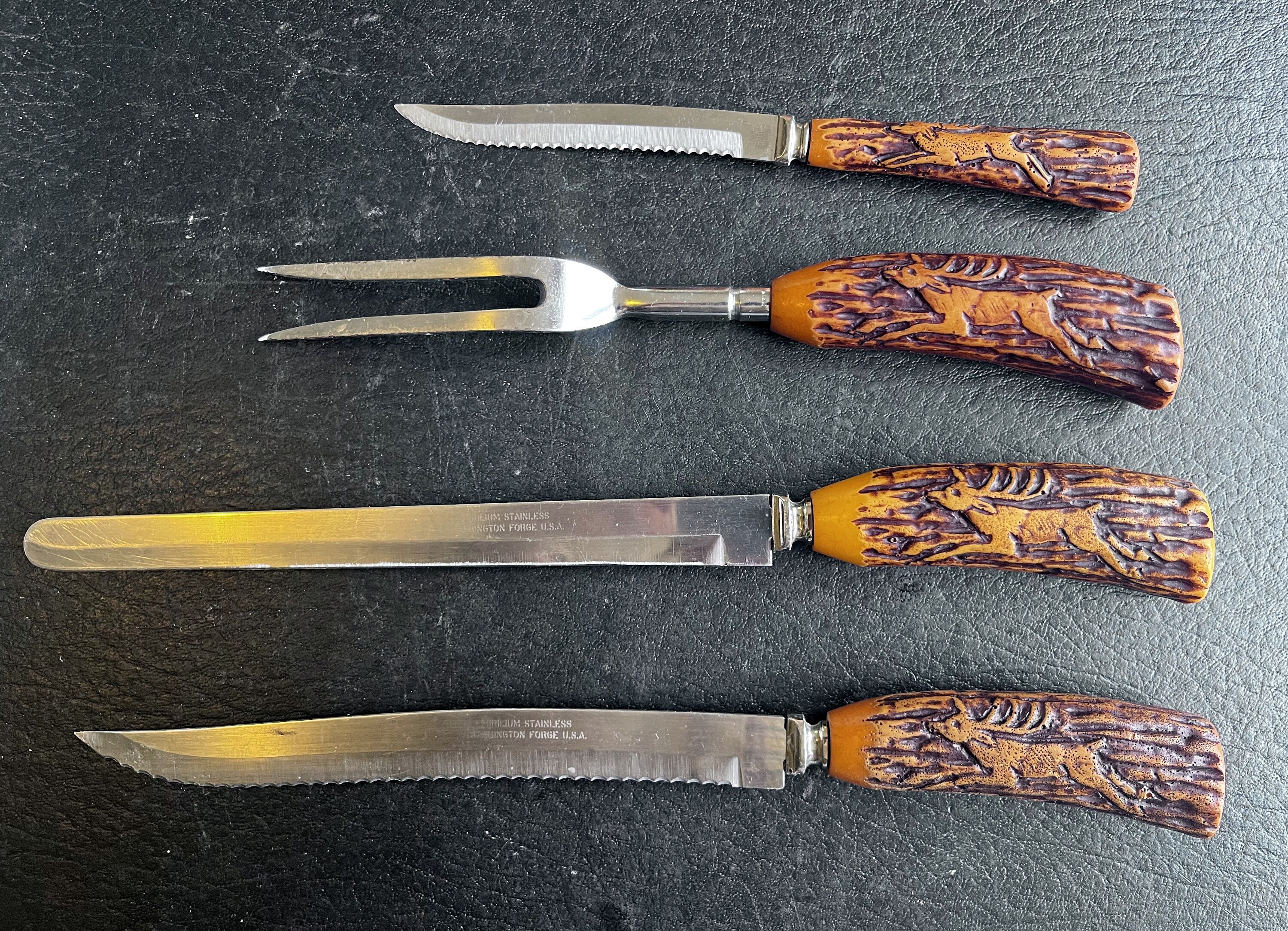 Set of 6 - Vintage Washington Forge USA Steak Knives Yellow Plastic Handles