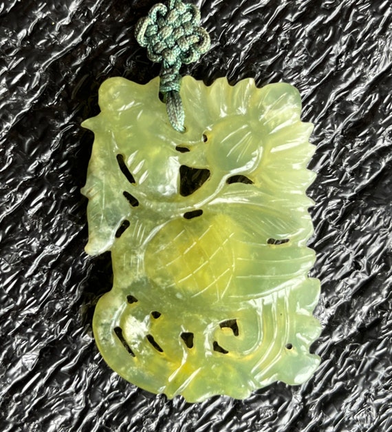 Antique Translucent Flower / Fish Jade Pendant En… - image 6