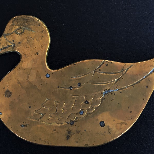 Brass Duck Trivet Hot Plate Heavy Estate Sale Find Solid Brass-- I Was Told This is a Seagull  12.5