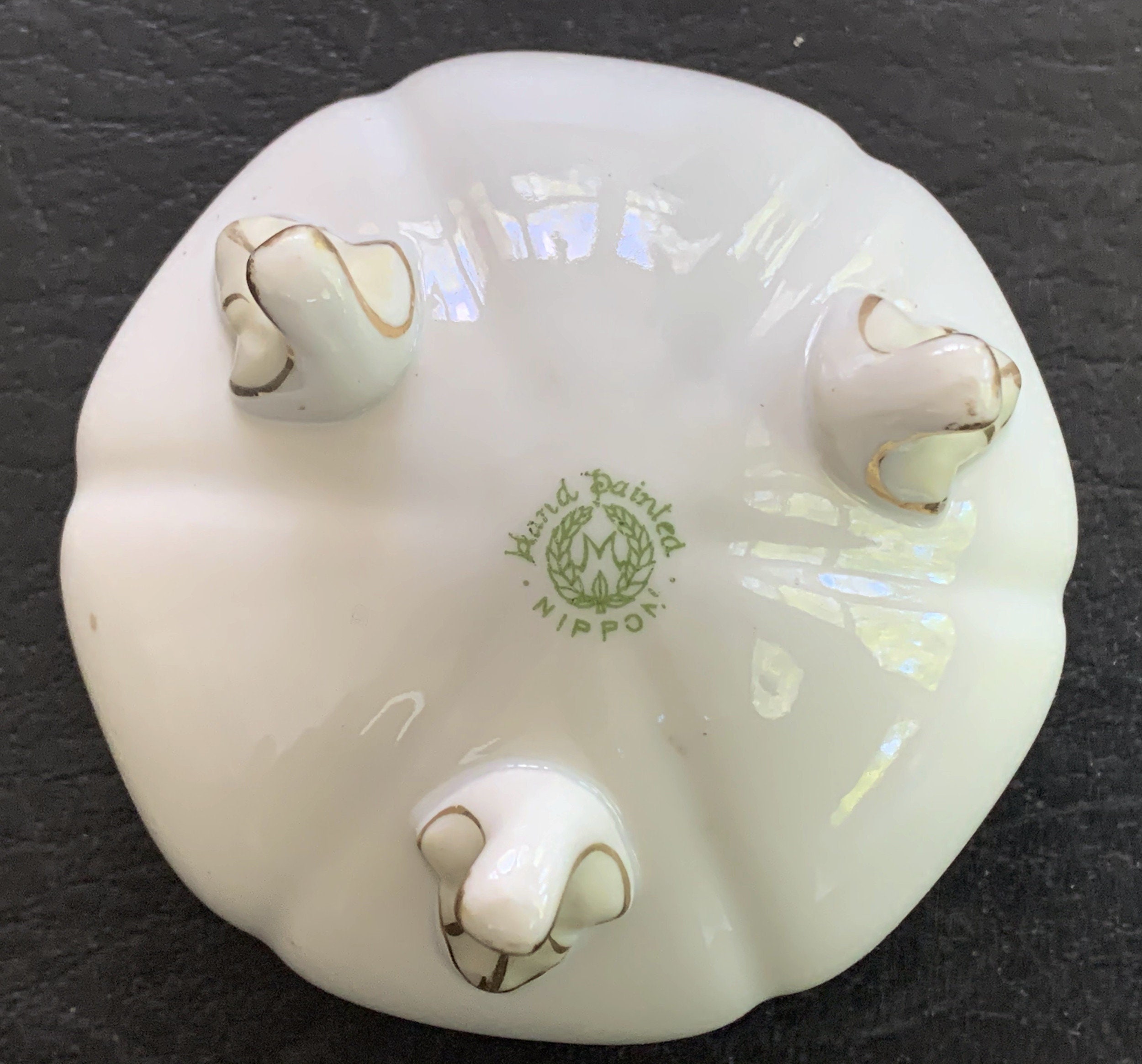 Nippon Hand Painted Three Footed Bowl Floral Gold Edge Well Etsy