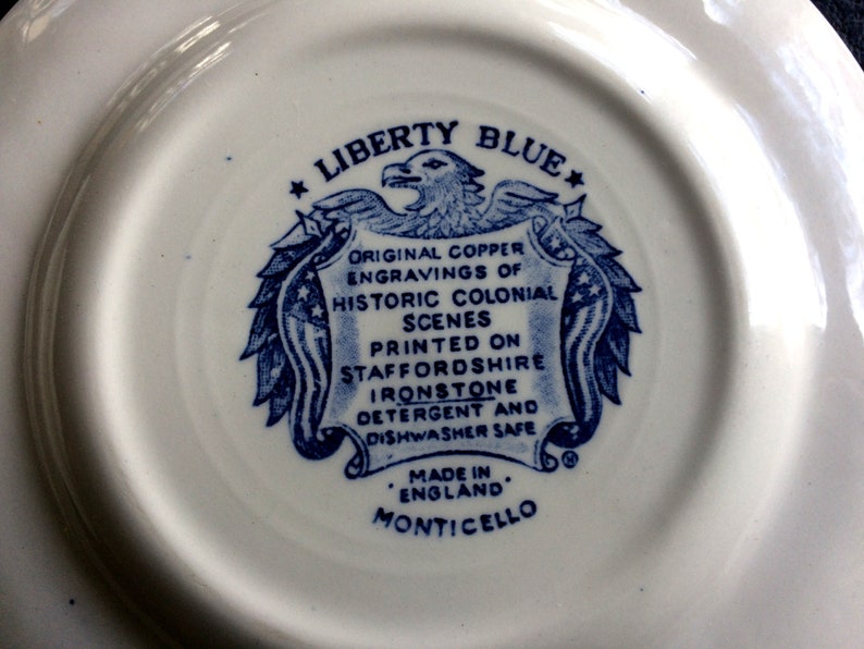 Liberty Blue Staffordshire Monticello Bread /& Butter Dessert Plates 6\u201d England Original Copper Engraving Four Plates