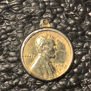 Old Penny in an Old Bezel 1958 For Necklace or Charm Bracelet - A Penny for your Thoughts CT358D-PL