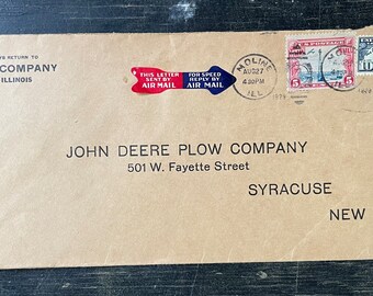 John Deere Cover with Airmail Stamps to Syracuse New York