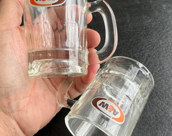 A&W Root Beer Set of Two with Oval Logo 3" Tall Souvenir Glass Mug Shot Glass Mini Mug
