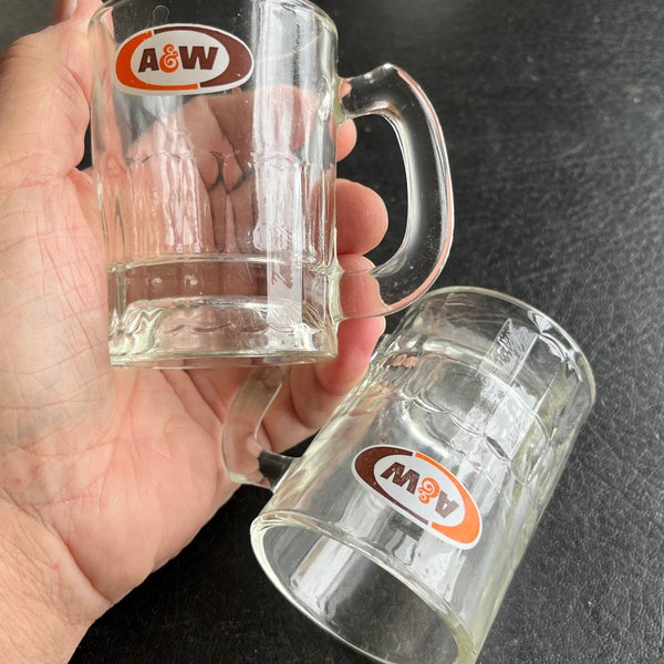 A&W Root Beer Set of Two with Oval Logo 3" Tall Souvenir Glass Mug Shot Glass Mini Mug