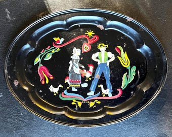 Tole Painted Pennsylvania Dutch 19 1/2” x 14 1/8” Tin Tray