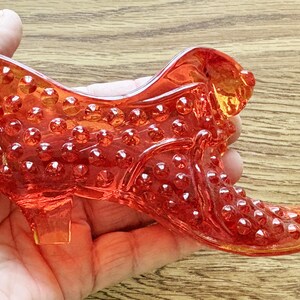 Fenton Hobnail White Ruby Red Glass Cat Shoe High Heel Slipper W/ Cat Head