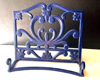 Vintage Book Rest Blue Cast Iron Recipe Stand Cookbook Stand BBW