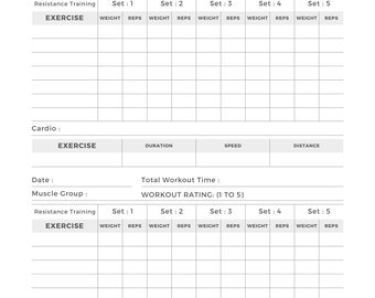 Impresión del registro de levantamiento de pesas y entrenamiento cardiovascular