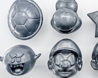 Super Mario Character Knobs - Metallic Black White & Many More Options For Your Gamer Geek Home