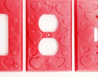 Hearts Wall Plate Cover - Glitter Embossed Heart Design for Power Outlets / Single Light Switch / GFCI Rocker Toggles