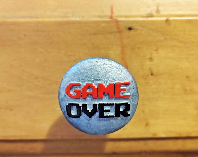 Featured listing image: 8-bit GAME OVER Arcade Cabinet Pulls - Video Game Room Furniture Knobs - Retro Gaming Cabinet Knobs - Resin Drawer Pulls