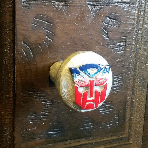 Transformers Autobot Logo Furniture Knob - retro cartoon video game decor compatible w/ cabinets closets cupboards dressers drawers & more