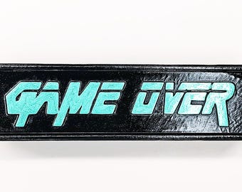 Game Over Horizontal Pull Handle | Metal Gear Solid Inspired Cabinet Hardware | Black & Aqua