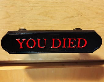 YOU DIED Horizontal Pull Handle | Elden Ring Dark Souls Inspired Cabinet Hardware | Black & Red Video Game Decor