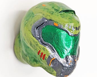 Doom Slayer Helmet Pull Knob | Doomguy Cabinet Hardware | Green Praetor Suit Inspired