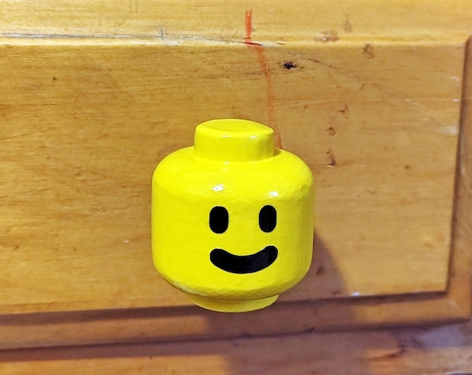 Featured listing image: LEGO Head Furniture Knob | Classic Yellow Minifig Cabinet Pull | Kids Room Decor Drawer Knob