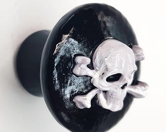 Skull & Crossbones Embossed Knob - Skull x Bones Secret Society Decor kitchen cabinet pull dresser drawer knob / Goth Halloween Decor