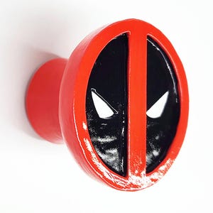 Marvel Deadpool Logo Cabinet Knob | Deadpool Decor | Superhero Knobs | Geeky Cabinet Pull | Comic Book Knobs